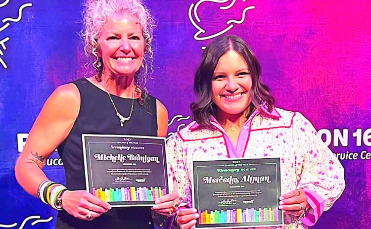The Region 16 Education Service Center in Amarillo recently recognized 31 outstanding teachers as nominees for the Elementary and Secondary Teacher of the Year Awards. Michelle Branigan was nominated for the secondary award, and Mercedes Altman was a nominee for the elementary award. MISD is very proud of the work that Mrs. Altman and Ms. Branigan do for Memphis students. MISD PHOTO
