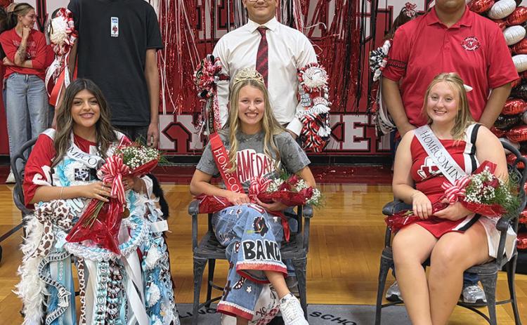 All seniors, the Rocket Regiment Homecoming Royalty includes Band Queen Elli Ouellette and Band King Christopher Reyes, center; first runner-up Ava Acosta and Aladdin Rodriguez, left; and second runner-up Allie Duncan and Kris Valdez.