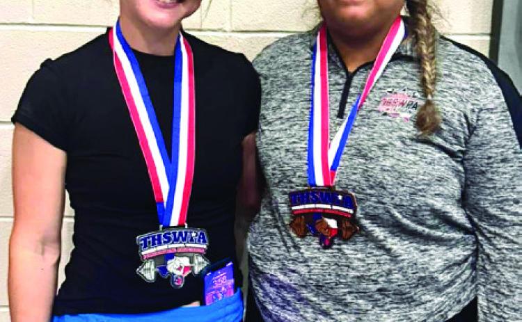 Childress’ Brinley Stone and Rebekkah Gorman qualify for the upcoming Texas High School Women’s Powerlifting Association State Championships. Stone finished second in weight class 132 to qualify, while Gorman, a state alternate, finished third in weight class 242+. Courtesy Photos