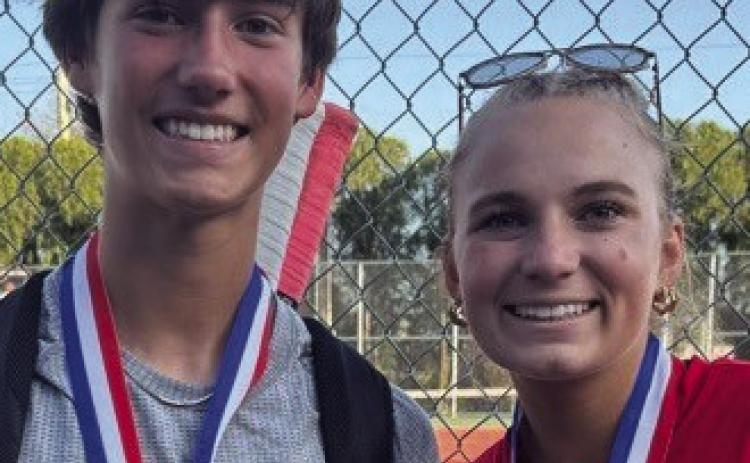 First place mixed doubles district champions, Lawson Inman and Oakley Folk. Wellington High School