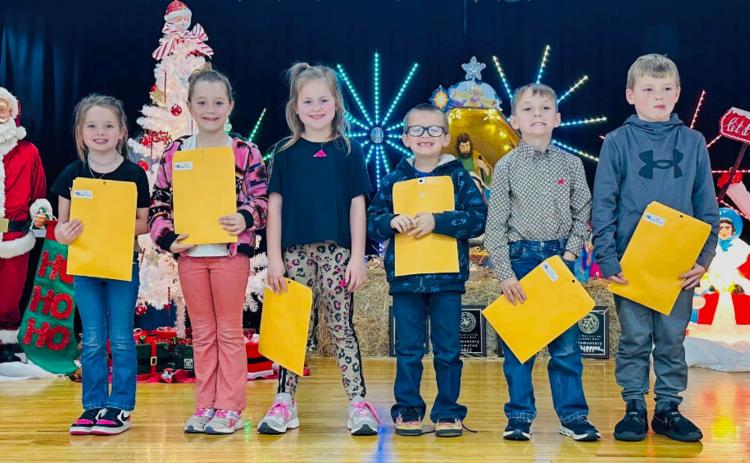 Wellington Elementary School second-grade UIL competitors. From left: Tinlee Cabbell, Saige Coyne, Kollins Jones, Blaine Duke, Merick Mitchell, Caden Shatswell. Wellington Elementary School