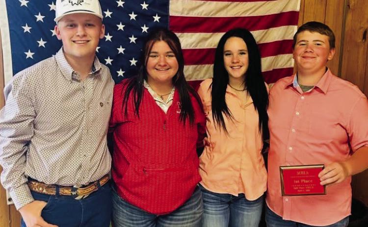 Wellington High School Future Farmers of America (FFA) members compete at the Salt Fork Soil and Water Conservation District (SWCD) Land Judging contest on Wednesday, April 2. From left: Trenton Wright, Jacy Lampe, Kenady Skelton, Jace Darrow. Wellington High School