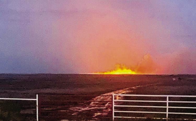 Wellington Volunteer Fire Department (VFD) responds to a mutual aid request with the Childress Fire Department on the Vest Ranch, located south on Hwy 83. Making a team effort, the firefighters were able to extinguish the fire, according to the Wellington VFD. Photo Courtesy of Wellington Volunteer Fire Department