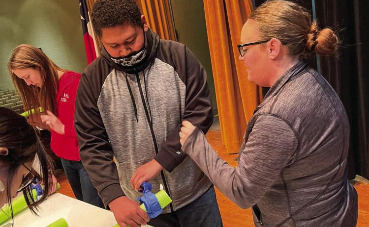 Memphis Middle School and Memphis High School students learn to “Stop the Bleed” during a recent training hosted by Memphis Independent School District (ISD) nurse Kelli Maddox. Courtesy Photo