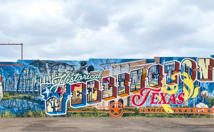 Commissioned by the Wellington Community Fund, depicting Collingsworth County and Wellington history, muralist Malcolm Byers presents his final mural design, finishing the last spray paint stroke around 12:30 p.m. Friday, Sept. 5 at 915 West Ave. Bryer said he appreciates Wes Reeves’ “expert Texas county history, knowledge and Wellington roots.” Muralist Malcolm Byers