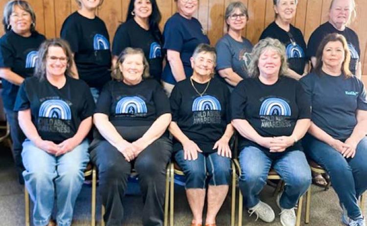 Members of the Collingsworth County Child Protective Services Board of Directors plan April child abuse awareness activities for Wellington Elementary School students. Front row, from left: President Cristin Davis, Secretary Phyllis Floyd, Treasurer Saunna Blacksher, Tammy Rodriguez, Jackie Johnson. Back row, from left: Eva Hamby, Donnie Carter, Maria Granados, Gina Harris, Lisa Hamby, Carol Bodine, Catrina Moody. for the campaign. Collingsworth County CPS Board