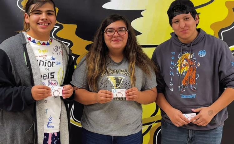 Memphis High School students Henry Mullen, left, Celia Mullen and Alex Espinoza were recently “Caught Being Kind.” Each student received a Sonic gift card as thanks. Photos Courtesy of Memphis ISD