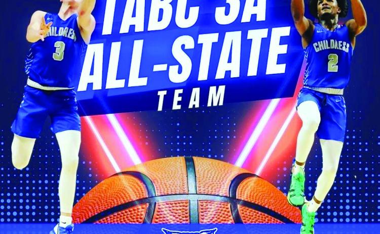 Childress High School junior Aiden Allen and senior Lamont Nickleberry were recently selected to the Texas Association of Basketball Coaches (TABC) 3A All-State team. Courtesy Graphic