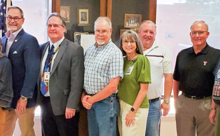 The Memphis Lions Club welcomes Texas District 31 Sen. Kevin Sparks, as well as his wife, Jill, and District 31 Director-Amarillo Shannon Parker, Wednesday, April 29 at the Memphis Community Center. A conservative businessman and community leader from Midland, Sparks was elected to the Texas State Senate in 2023. From left: Jill Sparks, Kevin Sparks, William Alexander, Charles Phillips, Leigh Ann Hawthorne, Benjamin Downey, Dick Hutcherson, Dickie Cloyd. COURTESY PHOTO