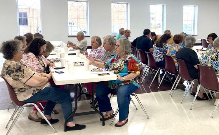 The First Baptist Church (FBC) 55+ luncheon meets Tuesday, April 14 in the Fellowship Hall, welcoming a crowd of 25. Meal and fellowship were followed by a word from FBC Pastor Tim Medley. Those planning on attending the upcoming Springtime Jubilee Conference were given the itinerary. There will be 15 senior adults making the trip, along with Medley. COURTESY PHOTO