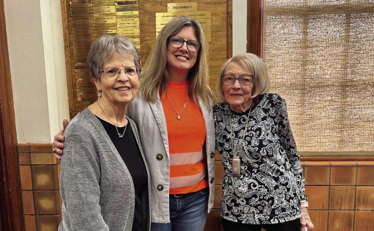 Modern Home Club hostesses Margie Porter, left, and Pat Collins, right, welcome guest speaker Nicole Tyler, Childress District of the Texas Department of Transportation (Tx-DOT) Traffic Safety Specialist, Thursday, Nov. 20 at the Childress County Heritage Museum Courtesy Photo