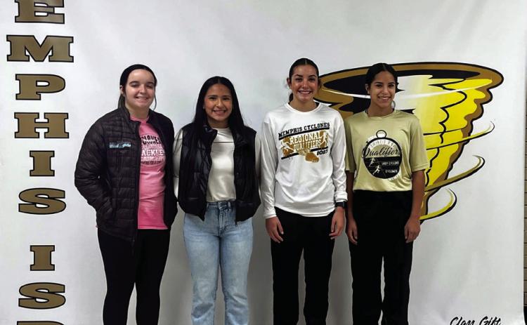 Memphis Lady Cyclones earn all-district volleyball honors, including Kali Murphy, first team all-district selection; Melanie Espinoza, second team all-district selection; Jaelyn Gaxiola, second team all-district selection; and Analise Graham, all-district honorable mention. Photos Courtesy of Memphis ISD