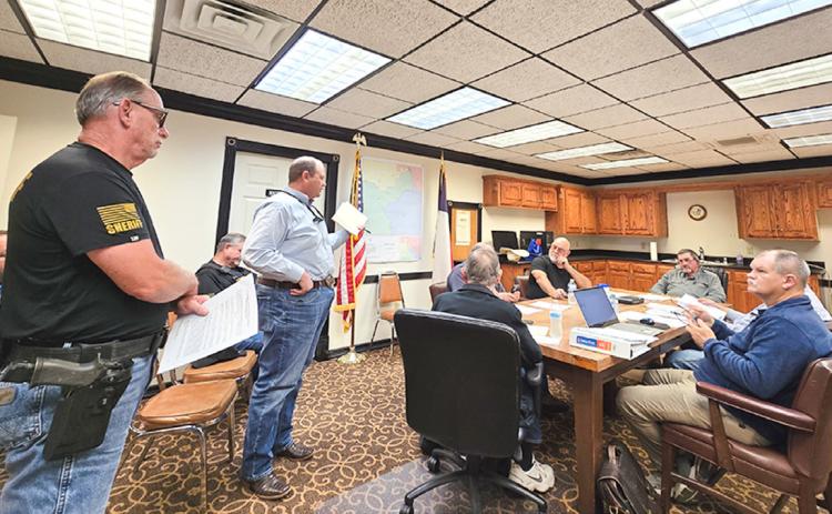 Memphis City Administrator Jack Owens addresses a called meeting of the Hall County Commissioners’ Court on Thursday, April 30. ROGER ESTLACK/THE GREENBELT INTREPID