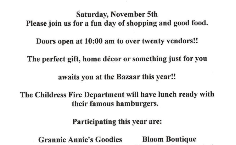 Childress Chamber of Commerce’s annual Holiday Bazaar, featuring over 20 vendors, will take place Saturday, Nov. 5 at the Mashburn Event Center and Arena. Courtesy Graphic