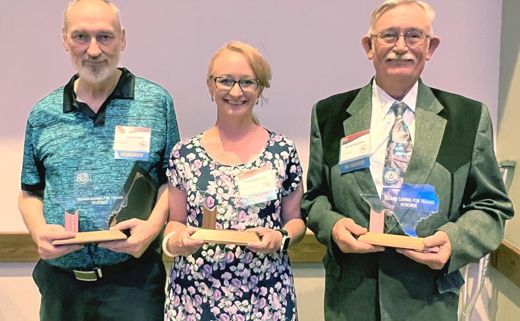 Clarendon College employees receiving the Texas Caring For Texans awards include James Gordon, left, Scarlet Estlack, Larry Wiginton and Bruno Castel (not pictured). Photo Courtesy of The Clarendon Enterprise