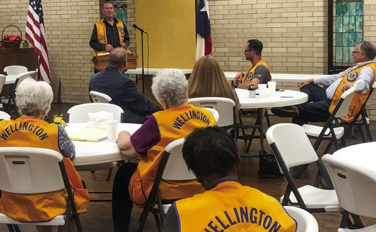 Wellington Boss Lion Jeff Thomas, who also serves as president of Collingsworth County Museum Board of Directors, shares tidbits of local history at the Monday, April 17 meeting of the Lions Club. The Red River Sun/Bev Odom