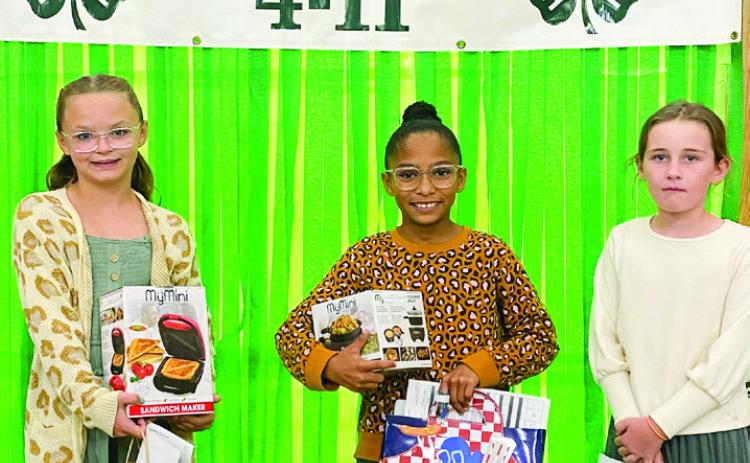 From left: Kaylee Schupman, second place; Brantly Session, first place; Olivia Wyatt.