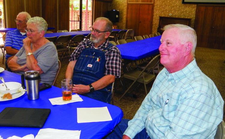 Childress Hospital Board Member Dale Driver, right, accepts questions about Childress Regional Medical Center following his presentation at the monthly Adult Fellowship at Childress Methodist Church. From left: Jim Dowis, JoAnn Tregallas, Harvey Dobbs, Driver. Photo by Grace Holman
