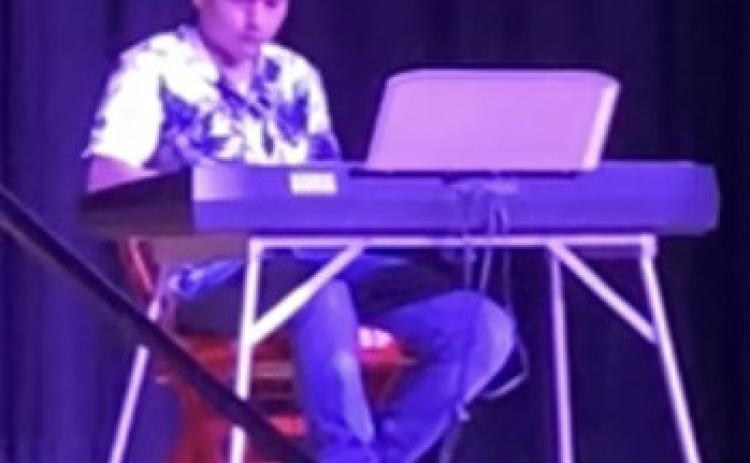 Seventh-grader Elijah Granados performs “Golden Hour” by JVKE to receive first place at the 2023 Wellington Junior High School Talent Show on Tuesday, Nov. 21. Student Council President Lawson Inman and Vice President Alex Orozco hosted the competition at the Wellington High School auditorium. “Get ready to be impressed with the musical talents of Elijah Granados, playing Golden Hour on the piano,” Inman said in his introduction of Granados. Nine additional entries included Garrett Thomas singing “Rocking a