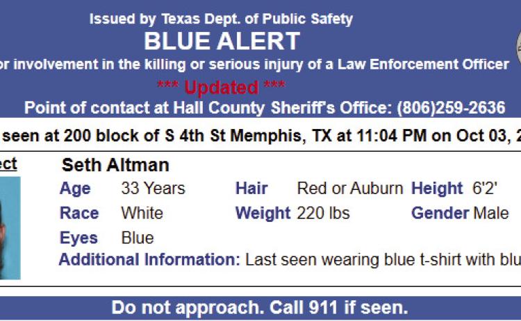 Seth Altman is wanted for the involvement in the killing or serious injury of a law enforcement officer. Graphic Courtesy of Texas Department of Public Safety