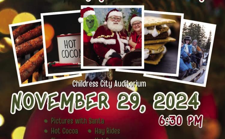 Following the Treasure Hunt, Santa Claus will be available for photo ops during Christmas in the Park’s Lighting of Fair Park at 6:30 p.m. today, Friday, Nov. 29 at the Fair Park City Auditorium. Graphic Courtesy of Santa of Childress