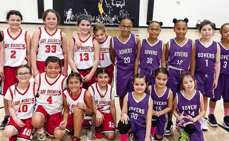 Two Wellington youth basketball teams, the Lady Rockets and the Xovers, battle against each other in the Altus, Okla. tournament on Saturday, Jan. 28. Front row, from left: Abbygale Torrez, Tylee Wiebe, Seveyah Pena, Mariah Medina, Summer Valles, Vivian Valles, Peyton Roberson. Second row, from left: Rachel Strickland, Kenzlea Taylor, Zeyah Culpepper, Quinn Roberson, Evey Henard, Aaliyah Coffee, Aubrey Coffee, Brilynn Coffee, Callahan Cantu, Alaeja Archie, Kesley Hamner. Courtesy Photo