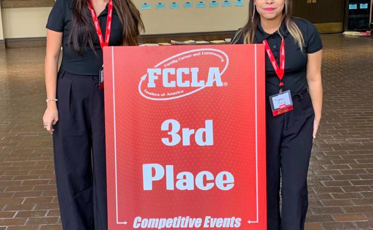 Memphis High School Family, Career and Community Leaders of America (FCCLA) members Violet Perez and Angelica Trevino advance to the FCCLA State Leadership Conference, thanks to a third-place finish in Professional Presentation Level 3, during the Region 1 Leadership Conference Thursday, Feb. 8-Saturday, Feb. 10 at the Lubbock Civic Center. Photos Courtesy of Memphis ISD