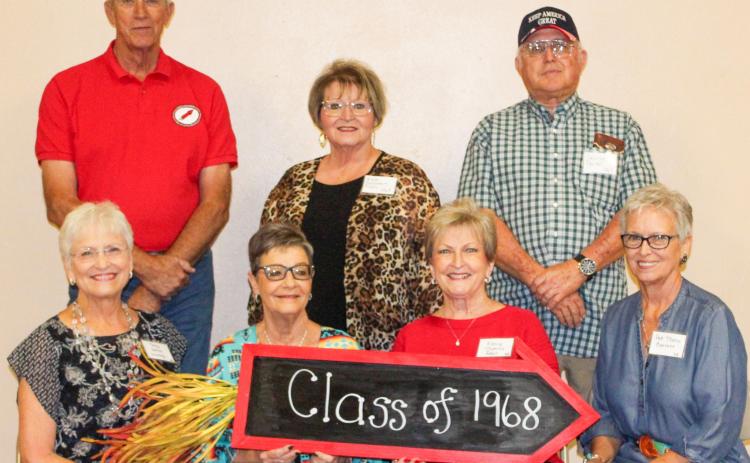 For 2019, the Wellington Ex-Student Association combined their 68th annual reunion with the Skyrockets’ homecoming to increase attendance. Members of the Wellington High School Class of 1968 convened for reunion events, marking its 51st anniversary, where Nancy Thomas Lindsey Adair loved working the soft drink bar. Front row, from left: Tanya Horton Wardrup, Freida Minatrea Hartman, Adair, Pat Thomas Barnett. Back row, from left: Andy Henard, Vikki Saunders Moore, George Porter. Courtesy Photo