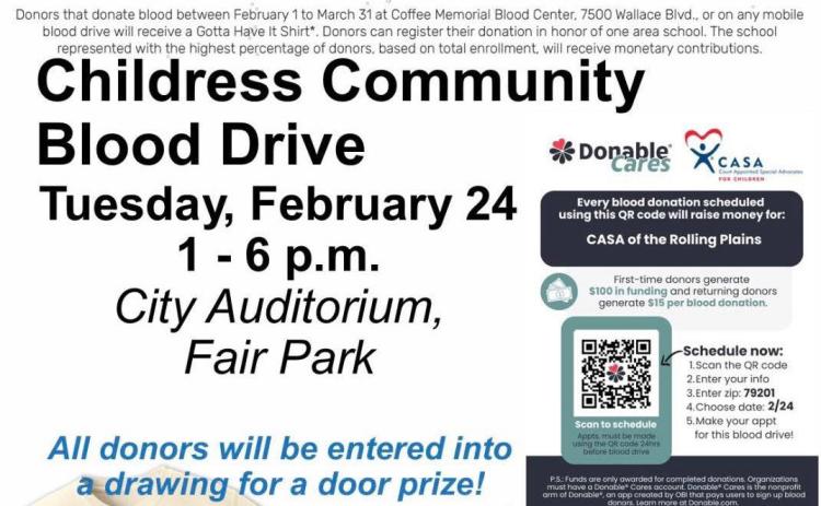 Support local schools at Childress Community Blood Drive thisTuesday