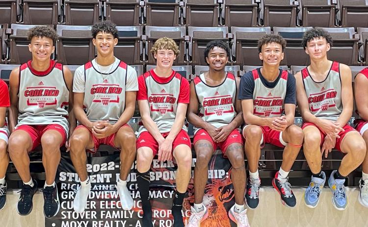 The varsity Wellington Skyrockets, including TJ Salinas, left, Bryant Tarver, Brenden Garcia, Carson Tarver, Travon Lewis, Braylon Tarver, Darrius McDaniel and Fabian Pina, went 8-1 in the Elk City basketball tournament last week, playing Monday, July 19-Wednesday, July 21.