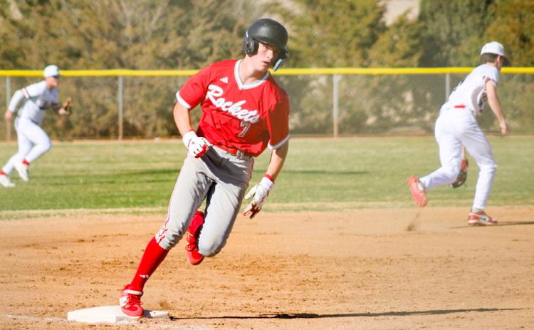 Wellington’s Jax Heflin runs the bases during the Skyrockets’ 9-5 win over San Jacinto Christian Academy Friday, March 13 in Amarillo. The Red River Sun/Shauna Salinas