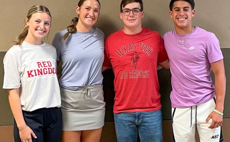 Wellington High School (WHS) Student Council officers for the new school year include Secretary Summer Neufeld, senior, left; Vice President Audrey Jones, senior; President Caleb Strickland, junior; and Treasurer Noah Cantu, freshman. The election took place Tuesday, Aug. 22. Student Council sponsors Donna Thaten and Czrena Watts are grateful for all the students who ran for an office and who now automatically become a member of the WHS Student Council. Courtesy Photo