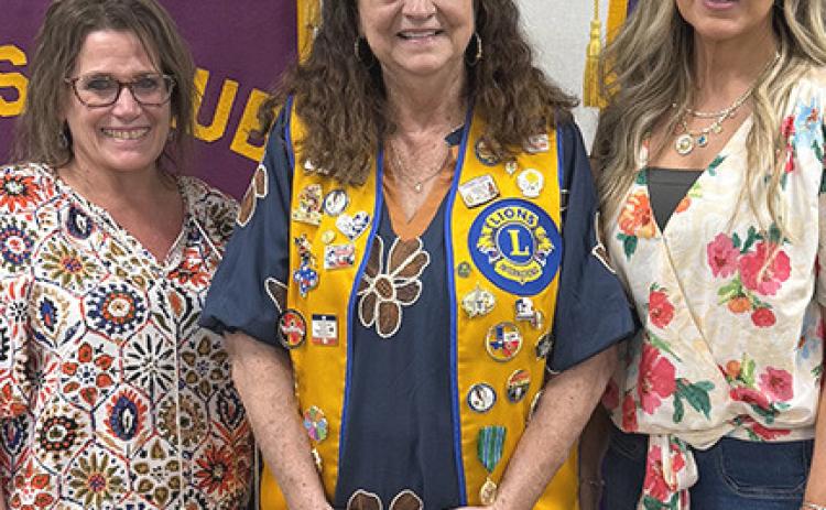 Lion Margret Wood introduces Cristin Davis, left, and Tina Souder during a recent Wellington Lions Club meeting. Promoters of Hopeful Horizons Outreach, the Mission Statement of the nonprofit organization is to increase access to mental health services, education, support, and community outreach opportunities for underserved individuals and families throughout the Texas Panhandle. COURTESY PHOTO