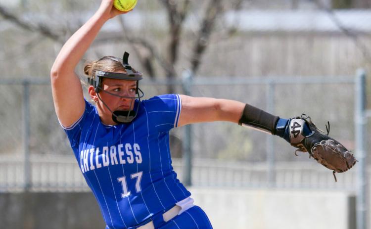 Childress’ Ansley Parr strikes out 13 hitters in the Lady Cats’ 11-1 victory over River Road Friday, March 20 in Amarillo. Press Pass Sports/Tyler Anderson