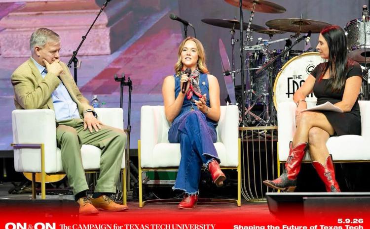 Memphis’ Emma Talley, center, joins a speaker panel for the Texas Tech University ON&amp;ON Campaign, which hosted an event on Saturday, May 9 in Dallas. TEXAS TECH NOW