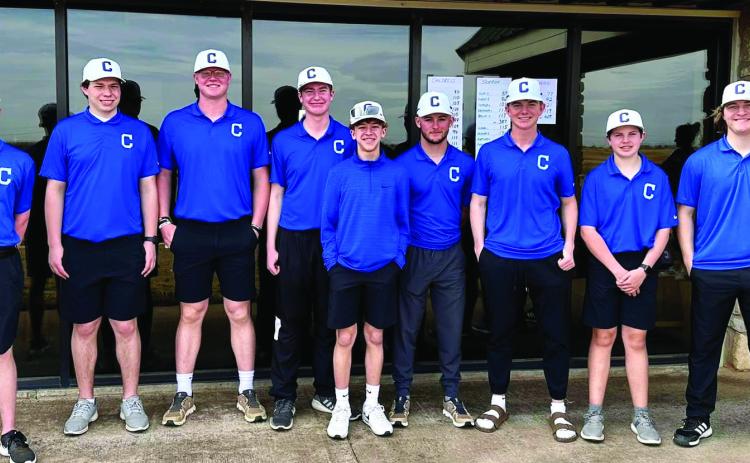 The Childress Bobcat golf team, totaling 364 puts, places sixth out of 13 teams at the recent Trent Invitational. Individually, Isaiah Jalomo placed eighth with 83 puts and Custer Keys placed 10th with 85 puts. From left: Cole Pierce (120), Tyler McGee (102), Ethan Ferguson, Cutter Bruce (121), Ethan Herbstritt (123), Custer Keys (85), Reid Felton (94). Not pictured is Isaiah Jalomo (83), Kaleb Mayden (102) and Nick McMinn (110). Courtesy Photos