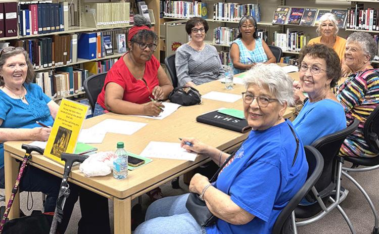Collingsworth County Retired School Personnel, including Phyllis Floyd, Renee Mathis, Beth Lennon-Ellis, Eva Hamby, Mitzi Killian, Fraya Hammons, Barbara Roberson, and Katherine Reeves, gather recently at Collingsworth Public Library. The ladies enjoyed the fellowship and planned the meeting topics for the 2026-2027 program year. COURTESY PHOTO