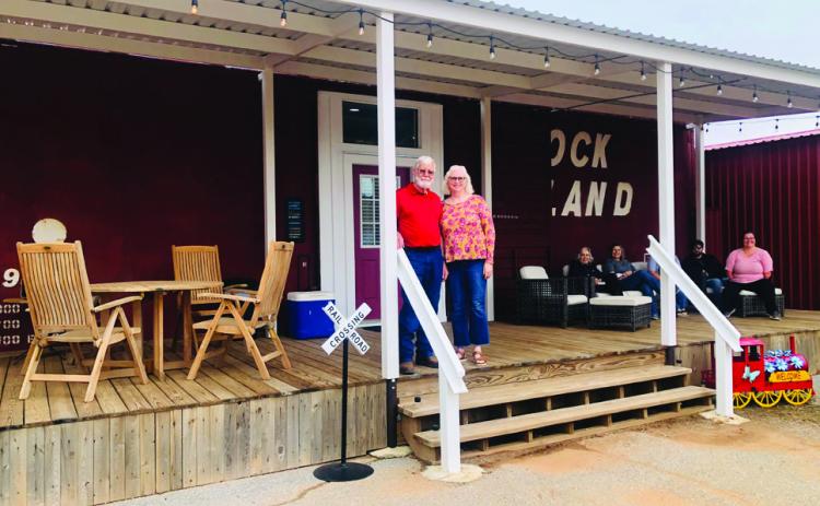 Oran and Karon Sain welcome visitors to their recent open house featuring The Boxcar. The overnight retreat, located in the back at 810 Amarillo St. in Wellington, is open for travelers. The Red River Sun/Bev Odom