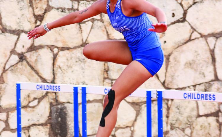 Childress’ Neveah Sanders takes a fifth-place finish in the 100-meter hurdles with a time of 18.45. Childress High School Yearbook
