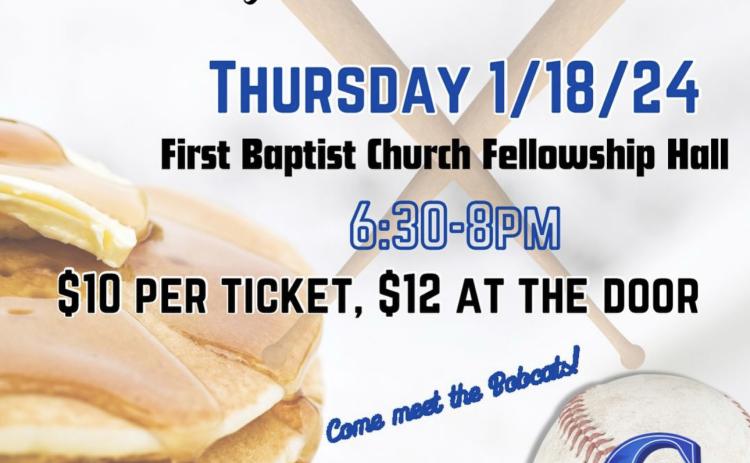Hotcakes for Homeruns, a pancake dinner benefitting the Childress Bobcat baseball program, will take place from 6:30-8 p.m. Thursday, Jan. 18 at the First Baptist Church Fellowship Hall. Tickets, which can be purchased through any Childress High School baseball player, will be $10 if bought prior to the event or $12 at the door. The dinner will include pancakes, sausage and a drink. Courtesy Graphic