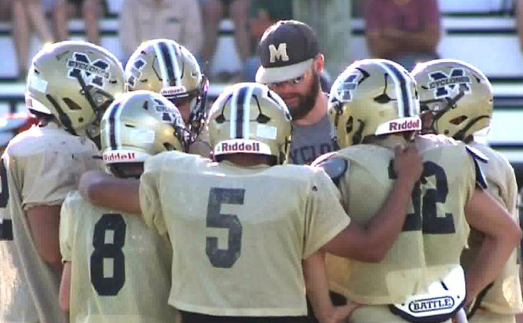 Memphis Cyclones huddle up during a recent scrimmage. COURTESY PHOTO