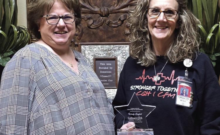 Wendy Langford, right, accepts the STAR (Service, Teamwork, Attitude and Results) distinction for 2024 from Collingsworth General Hospital Administrator Candy Powell. Photo Courtesy of Collingsworth General Hospital