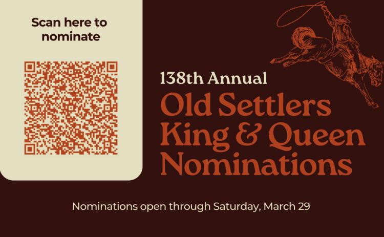Nominations for the 138th Annual Childress County Old Settlers King and Queen can be submitted through the QR code above. Nominations are open through Saturday, March 29. The Red River Sun