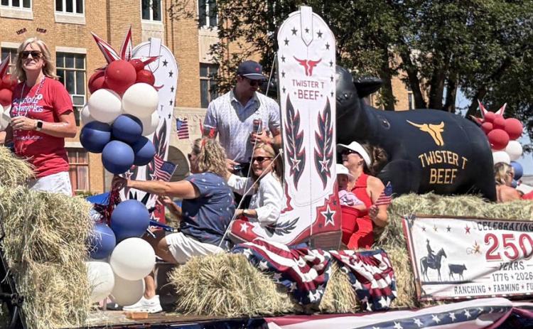 Twister T Beef’s Thompson family salutes the ranchers, farmers and communities that continue to shape the American story every single day with its entry in Wellington’s “Red, White and Boots” Fourth of July parade. BEV ODOM/THE GREENBELT INTREPID