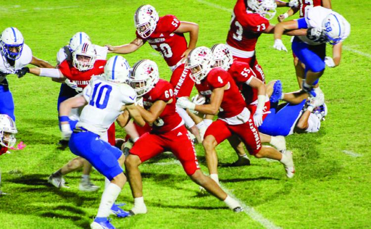 The Wellington Skyrockets battle the Lubbock Christian Eagles Friday, Sept. 20 at Powell Field in Wellington. The Red River Sun/Shauna Salinas