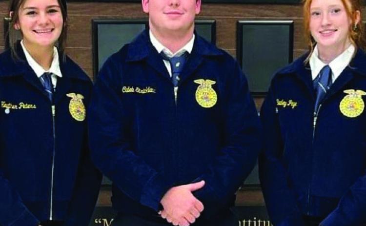 In Farm Radio Broadcasting, Wellington High School junior Heather Peters, left, senior Caleb Strickland and sophomore Bailey Page comprise the sixth-place team. Photos Courtesy of Wellington FFA