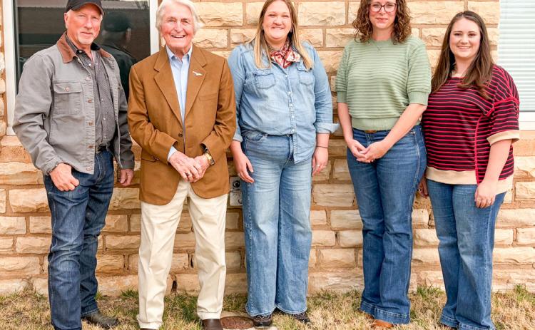 Mesquite Groundwater Conservation District Engineer Bence Close, of Lela; Attorney Keith Good, of Perryton; General Manager Whitney Wiebe, of Wellington; Hydrogeologist Amy Bush, of Abilene; and Administrative Assistant and Field Tech Samantha Bohannon, of Wellington, gather prior to the State of the Water Address at 5:30 p.m. Thursday, March 5 at the Bura Handley Community Center in Wellington. The Red River Sun/Bev Odom