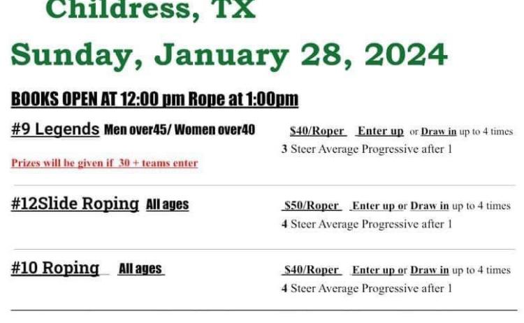 Saddle up for the Parks Ranch Winter Series team roping Sunday, Jan. 28 at the Mashburn Event Center and Arena. Books open at noon, followed by roping at 1 p.m. All money will be paid in average only. For more information, contact Harold Parks, 806-269-7514, or Lacey Rankin, 806-422-0718. Courtesy Graphic