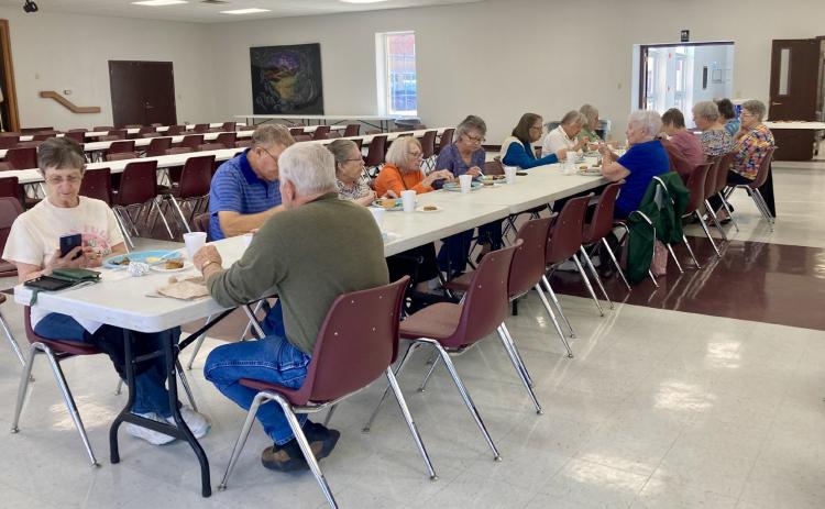 First Baptist Church (FBC) hosts a 55+ luncheon, welcoming 25 guests for baked potatoes, including all of the trimmings. FBC Pastor Tim Medley offered the blessing, as well as a post-meal word of inspiration about “maturing in Christ.” Raenell Smith