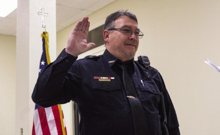 Childress Police Department Chief Jerrald Johnson is sworn in Monday, Jan. 13 at Fair Park City Auditorium. The Red River Sun/Elizabeth Tanner
